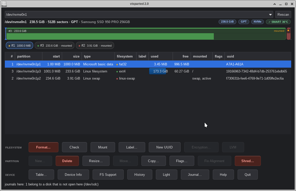 The VisParted plan window — resize a partition safely with a simulated, journaled plan